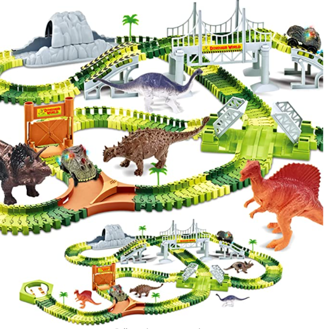 KITOART Dinosaur Toys-258 Pcs Create A Dinosaur World Road Race, Dinosaur Race Track