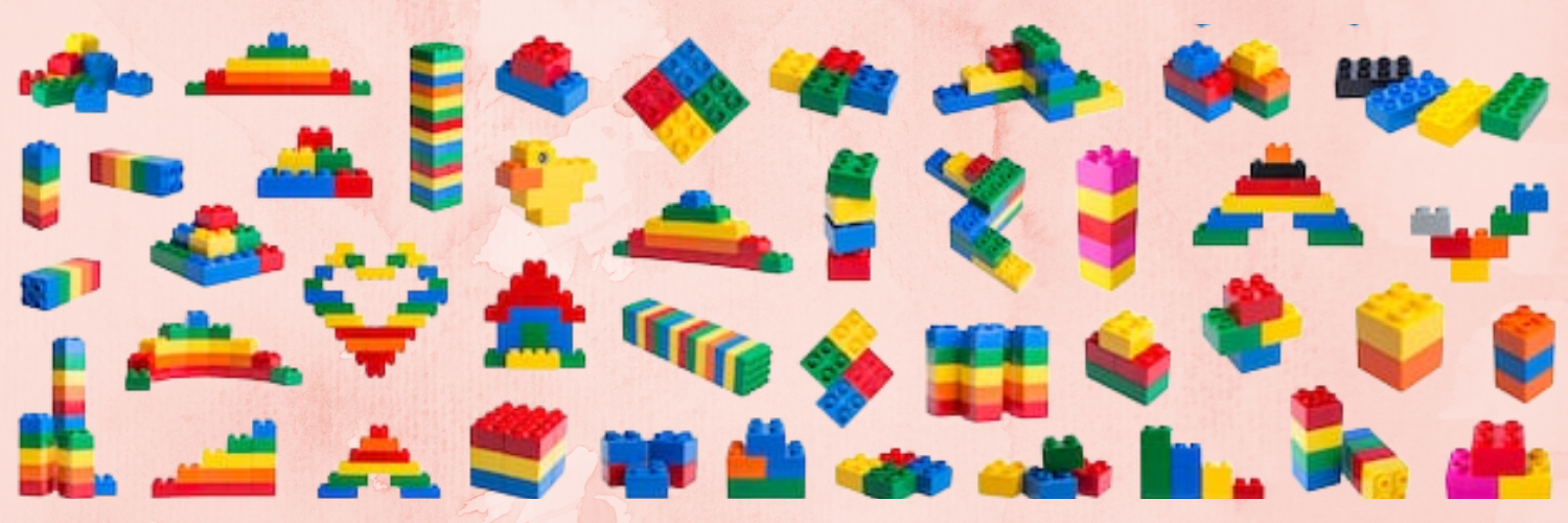 Lego blocks in different shapes, sizes and colors.